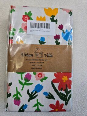 Urban Villa Kitchen Towel Blossom Print 6-Pack 20x30 100% Cotton Easter Spring